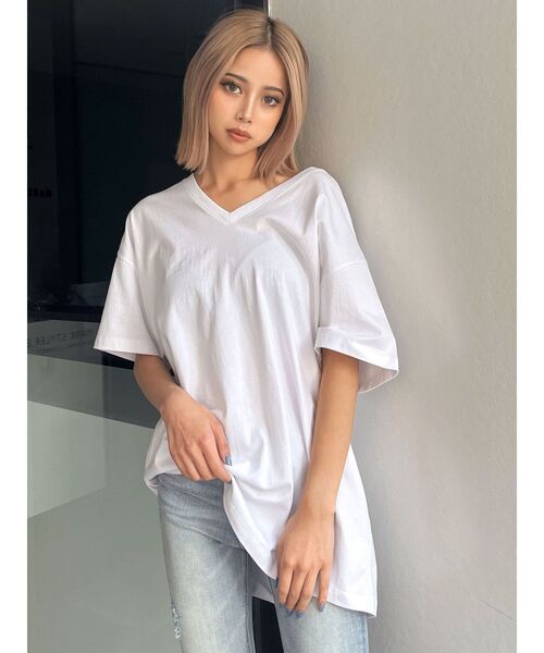 GYDA(ジェイダ)の「RAMOメッシュ VネックTシャツ(Tシャツ/カットソー・レディース・チャコールグレー/オフホワイト/その他1/イエロー・FREE)」の16枚目の写真