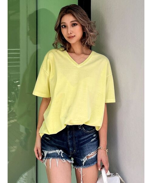 GYDA(ジェイダ)の「RAMOメッシュ VネックTシャツ(Tシャツ/カットソー・レディース・チャコールグレー/オフホワイト/その他1/イエロー・FREE)」の19枚目の写真