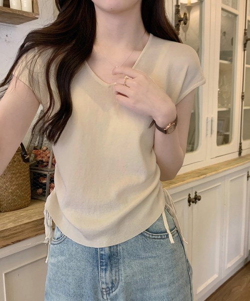 Miniministore(ミニミニストア)の「サマーニット ボーダー柄 レディース夏服(Tシャツ/カットソー・レディース・ブラック/ブラック×ホワイト/ホワイト/ベージュ×ブラック/ベージュ・FREE)」の4枚目の写真