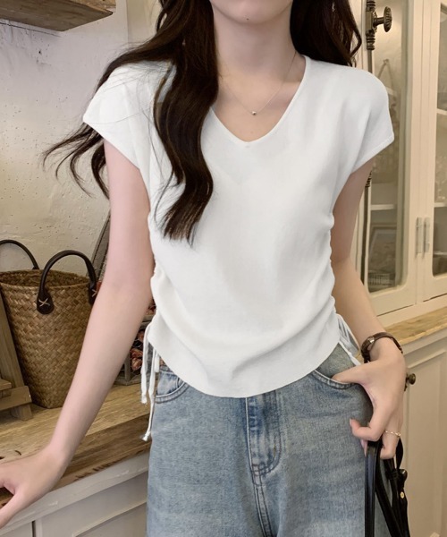Miniministore(ミニミニストア)の「サマーニット ボーダー柄 レディース夏服(Tシャツ/カットソー・レディース・ブラック/ブラック×ホワイト/ホワイト/ベージュ×ブラック/ベージュ・FREE)」の1枚目の写真
