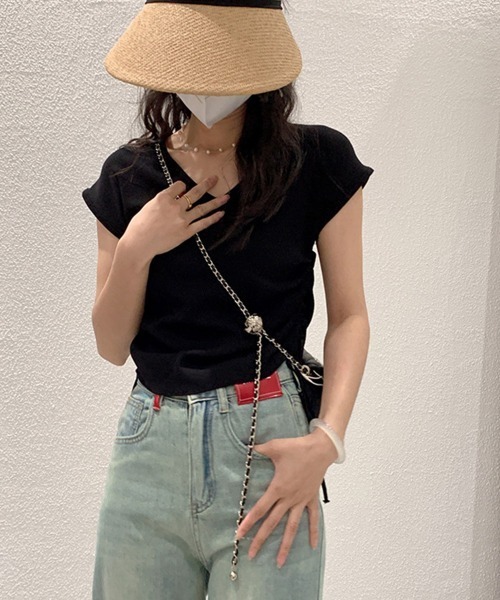 Miniministore(ミニミニストア)の「サマーニット ボーダー柄 レディース夏服(Tシャツ/カットソー・レディース・ブラック/ブラック×ホワイト/ホワイト/ベージュ×ブラック/ベージュ・FREE)」の6枚目の写真