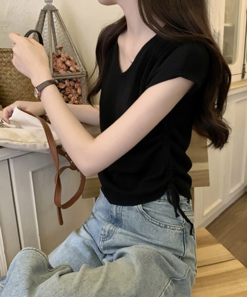 Miniministore(ミニミニストア)の「サマーニット ボーダー柄 レディース夏服(Tシャツ/カットソー・レディース・ブラック/ブラック×ホワイト/ホワイト/ベージュ×ブラック/ベージュ・FREE)」の7枚目の写真
