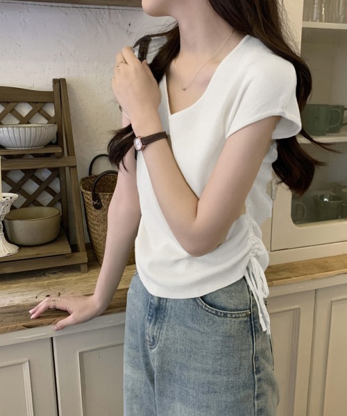 Miniministore(ミニミニストア)の「サマーニット ボーダー柄 レディース夏服(Tシャツ/カットソー・レディース・ブラック/ブラック×ホワイト/ホワイト/ベージュ×ブラック/ベージュ・FREE)」の8枚目の写真