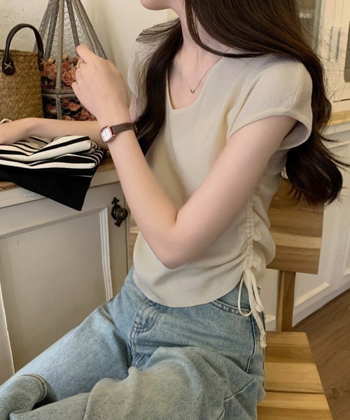 Miniministore(ミニミニストア)の「サマーニット ボーダー柄 レディース夏服(Tシャツ/カットソー・レディース・ブラック/ブラック×ホワイト/ホワイト/ベージュ×ブラック/ベージュ・FREE)」の9枚目の写真