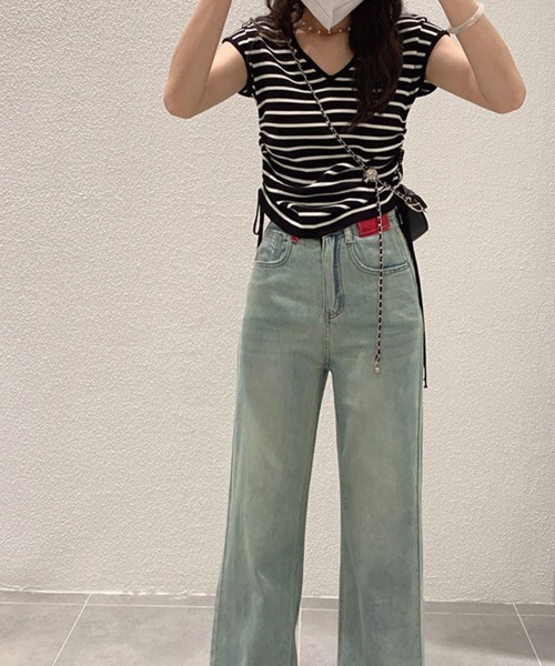 Miniministore(ミニミニストア)の「サマーニット ボーダー柄 レディース夏服(Tシャツ/カットソー・レディース・ブラック/ブラック×ホワイト/ホワイト/ベージュ×ブラック/ベージュ・FREE)」の12枚目の写真
