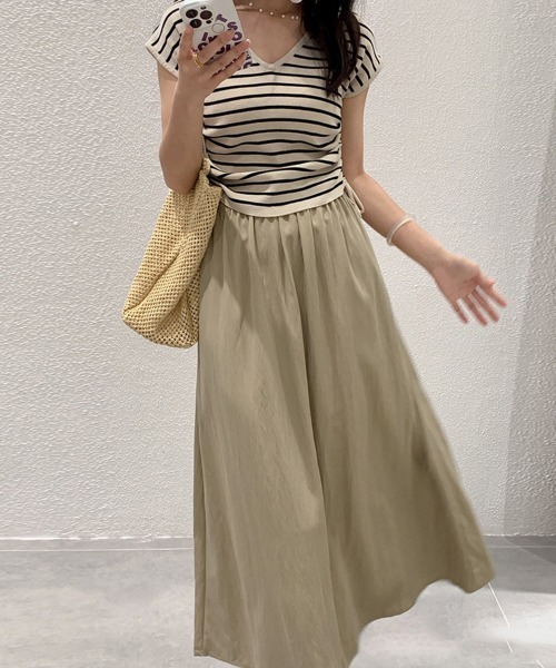Miniministore(ミニミニストア)の「サマーニット ボーダー柄 レディース夏服(Tシャツ/カットソー・レディース・ブラック/ブラック×ホワイト/ホワイト/ベージュ×ブラック/ベージュ・FREE)」の15枚目の写真