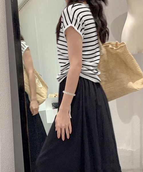 Miniministore(ミニミニストア)の「サマーニット ボーダー柄 レディース夏服(Tシャツ/カットソー・レディース・ブラック/ブラック×ホワイト/ホワイト/ベージュ×ブラック/ベージュ・FREE)」の16枚目の写真