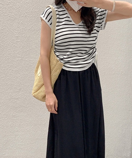 Miniministore(ミニミニストア)の「サマーニット ボーダー柄 レディース夏服(Tシャツ/カットソー・レディース・ブラック/ブラック×ホワイト/ホワイト/ベージュ×ブラック/ベージュ・FREE)」の17枚目の写真