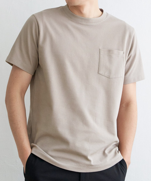 ikka（イッカ）の「ライトダンボールダブルフェイスTシャツ（Tシャツ/カットソー・メンズ・ホワイト/ブラック/ミント/ネイビー/パープル/ベージュ・S/M/L/XL）」の3枚目の写真