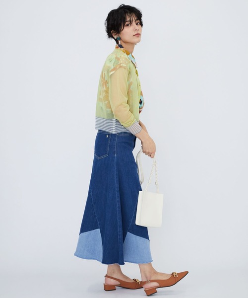 JETSET SOLO PLUS （ジェットセットソロプラス）の「オーガンジーヤーンボーダーコンビカーディガン（カーディガン/ボレロ・レディース・イエロー・FREE）」の2枚目の写真