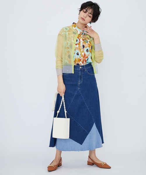 JETSET SOLO PLUS （ジェットセットソロプラス）の「オーガンジーヤーンボーダーコンビカーディガン（カーディガン/ボレロ・レディース・イエロー・FREE）」の3枚目の写真