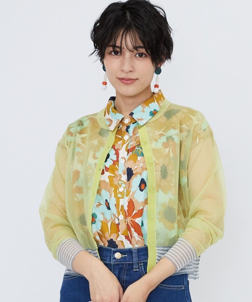 JETSET SOLO PLUS （ジェットセットソロプラス）の「オーガンジーヤーンボーダーコンビカーディガン（カーディガン/ボレロ・レディース・イエロー・FREE）」の4枚目の写真