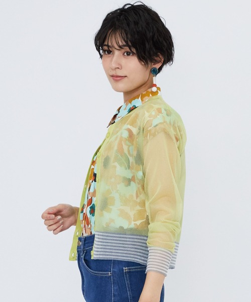JETSET SOLO PLUS （ジェットセットソロプラス）の「オーガンジーヤーンボーダーコンビカーディガン（カーディガン/ボレロ・レディース・イエロー・FREE）」の5枚目の写真