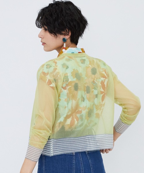 JETSET SOLO PLUS （ジェットセットソロプラス）の「オーガンジーヤーンボーダーコンビカーディガン（カーディガン/ボレロ・レディース・イエロー・FREE）」の6枚目の写真