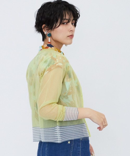 JETSET SOLO PLUS （ジェットセットソロプラス）の「オーガンジーヤーンボーダーコンビカーディガン（カーディガン/ボレロ・レディース・イエロー・FREE）」の7枚目の写真