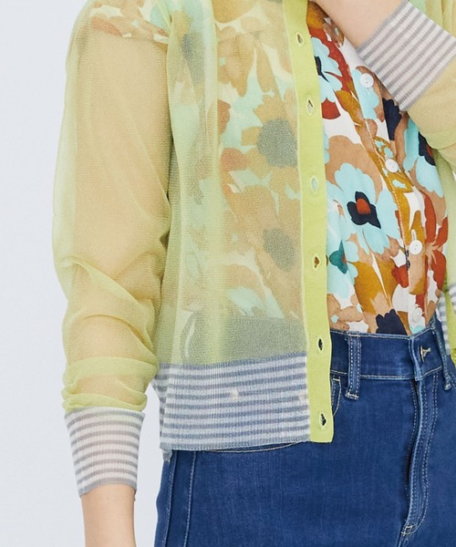 JETSET SOLO PLUS （ジェットセットソロプラス）の「オーガンジーヤーンボーダーコンビカーディガン（カーディガン/ボレロ・レディース・イエロー・FREE）」の8枚目の写真