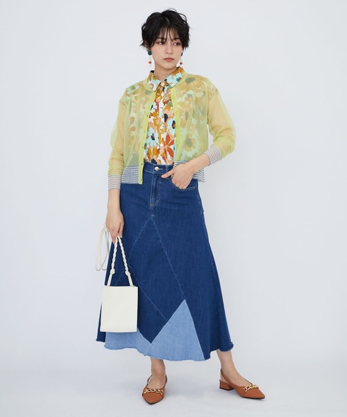 JETSET SOLO PLUS （ジェットセットソロプラス）の「オーガンジーヤーンボーダーコンビカーディガン（カーディガン/ボレロ・レディース・イエロー・FREE）」の9枚目の写真