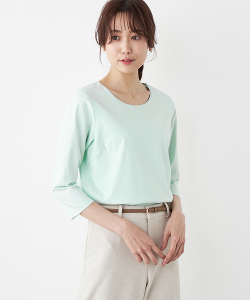 A/C DESIGN BY ALPHA CUBIC(エーシーデザインバイアルファキュービック)の「【接触冷感】七分袖Tシャツ(Tシャツ/カットソー・レディース・ブラック/グリーン・M/L)」の3枚目の写真
