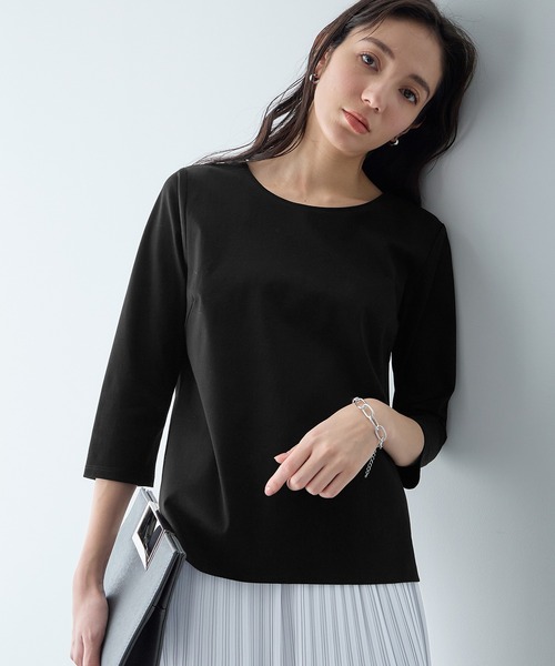 A/C DESIGN BY ALPHA CUBIC(エーシーデザインバイアルファキュービック)の「【接触冷感】七分袖Tシャツ(Tシャツ/カットソー・レディース・ブラック/グリーン・M/L)」の2枚目の写真
