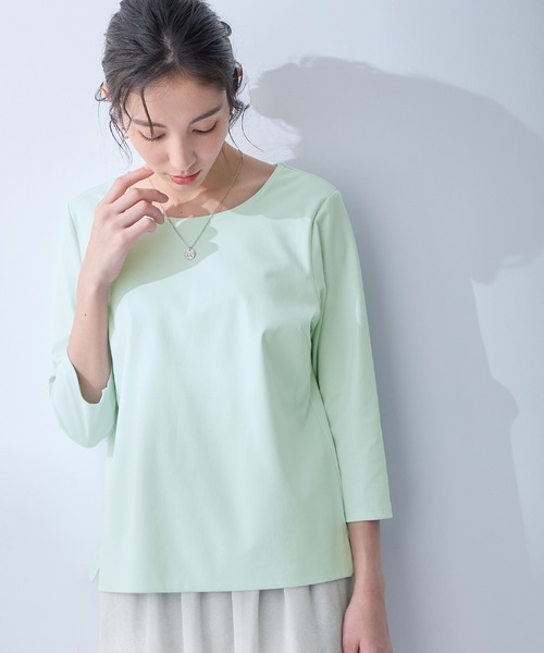 A/C DESIGN BY ALPHA CUBIC(エーシーデザインバイアルファキュービック)の「【接触冷感】七分袖Tシャツ(Tシャツ/カットソー・レディース・ブラック/グリーン・M/L)」の19枚目の写真