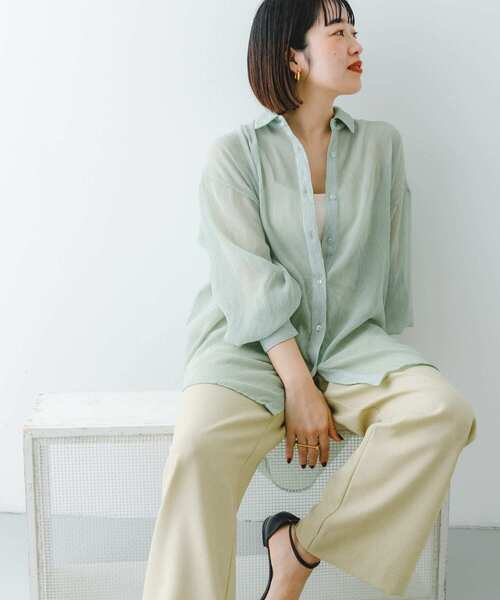 ITEMS URBANRESEARCH（アイテムズ アーバンリサーチ）の「『接触冷感』ヨウリュウシアービッグシャツ（シャツ/ブラウス・レディース・ブラック/ライトブルー/オフホワイト/ミント・FREE）」の4枚目の写真