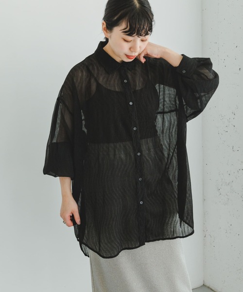 ITEMS URBANRESEARCH（アイテムズ アーバンリサーチ）の「『接触冷感』ヨウリュウシアービッグシャツ（シャツ/ブラウス・レディース・ブラック/ライトブルー/オフホワイト/ミント・FREE）」の3枚目の写真