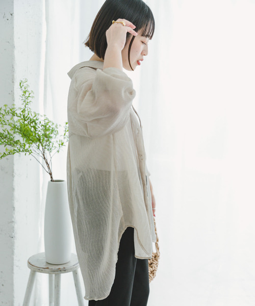 ITEMS URBANRESEARCH（アイテムズ アーバンリサーチ）の「『接触冷感』ヨウリュウシアービッグシャツ（シャツ/ブラウス・レディース・ブラック/ライトブルー/オフホワイト/ミント・FREE）」の5枚目の写真