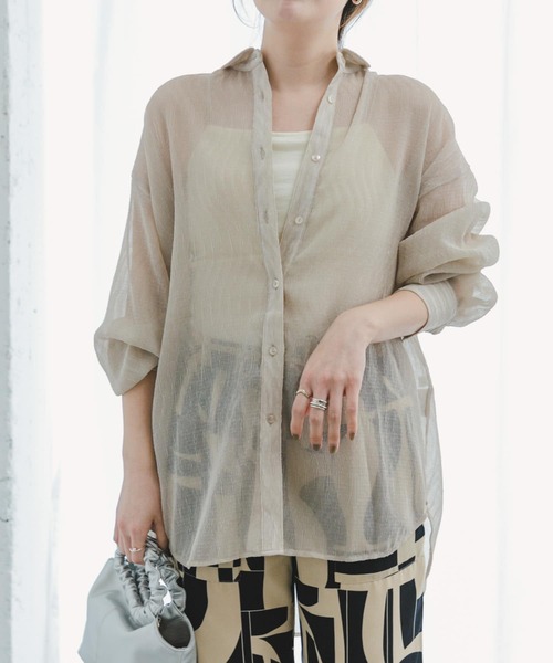 ITEMS URBANRESEARCH（アイテムズ アーバンリサーチ）の「『接触冷感』ヨウリュウシアービッグシャツ（シャツ/ブラウス・レディース・ブラック/ライトブルー/オフホワイト/ミント・FREE）」の12枚目の写真