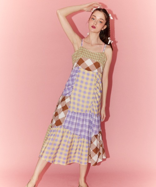 Candy Stripper（キャンディストリッパー）の「PATCHWORK CAMISOLE ワンピース（ワンピース・レディース・ブラック/ライトブルー/ブラウン・2）」の2枚目の写真