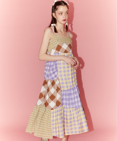 Candy Stripper（キャンディストリッパー）の「PATCHWORK CAMISOLE ワンピース（ワンピース・レディース・ブラック/ライトブルー/ブラウン・2）」の6枚目の写真