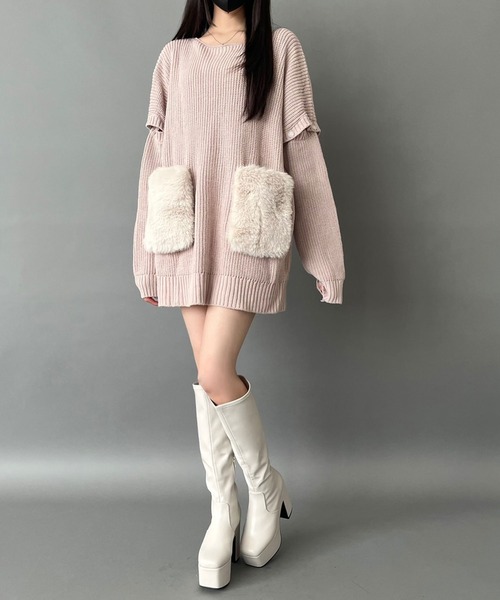 DearMyLoveMillor（ディアマイラブミラー）の「Chatonニットワンピース（ワンピース・レディース・ホワイト/ベビーピンク/ブラック・FREE）」の3枚目の写真