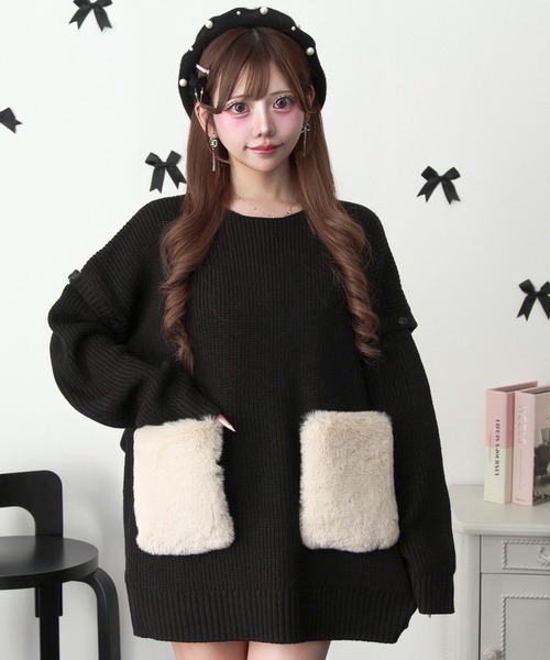 DearMyLoveMillor（ディアマイラブミラー）の「Chatonニットワンピース（ワンピース・レディース・ホワイト/ベビーピンク/ブラック・FREE）」の2枚目の写真