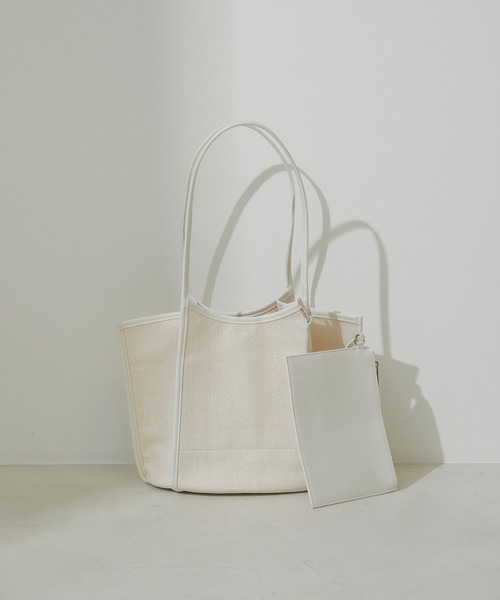 SALON adam et rope'（サロン アダム エ ロペ）の「ミニポーチセット雑材トートバック（トートバッグ・レディース・オフホワイト/ブラック系その他・FREE）」の7枚目の写真