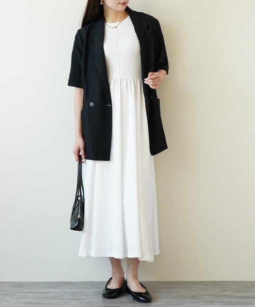 gossip！ロサンゼルス（ゴシップロサンゼルス）の「ウエストギャザー ノースリーブワンピース（ワンピース・レディース・ブラック/ホワイト・FREE）」の5枚目の写真