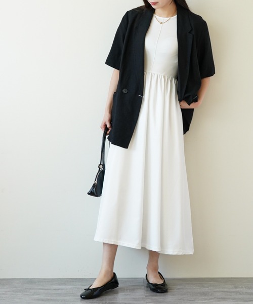 gossip！ロサンゼルス（ゴシップロサンゼルス）の「ウエストギャザー ノースリーブワンピース（ワンピース・レディース・ブラック/ホワイト・FREE）」の13枚目の写真