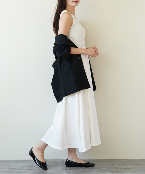 gossip！ロサンゼルス（ゴシップロサンゼルス）の「ウエストギャザー ノースリーブワンピース（ワンピース・レディース・ブラック/ホワイト・FREE）」の6枚目の写真