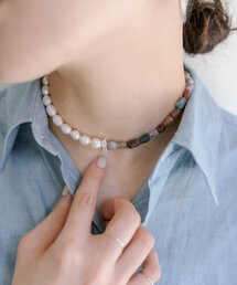 ear PAPILLONNER | 《インフルエンサーuchida企画》淡水パール×アゲートネックレス(ネックレス)
