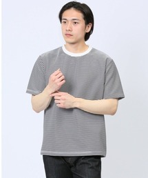 TAKA-Q | タカキューメンズ/TAKA-Q:MEN リップルマイクロボーダー クルーネック半袖Tシャツ(Tシャツ/カットソー)