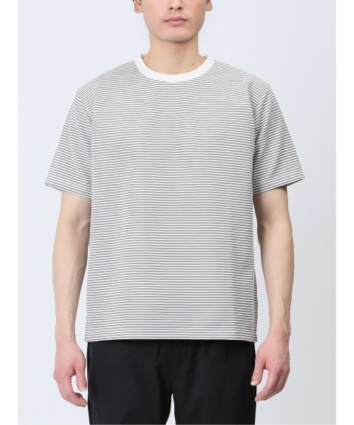 TAKA-Q（タカキュー）の「【ストレッチ】タカキュー リップルマイクロボーダー クルー半袖Tシャツ（Tシャツ/カットソー・メンズ・ライトグレー/ブラウン/ネイビー・MEDIUM/LARGE/X-LARGE）」の6枚目の写真
