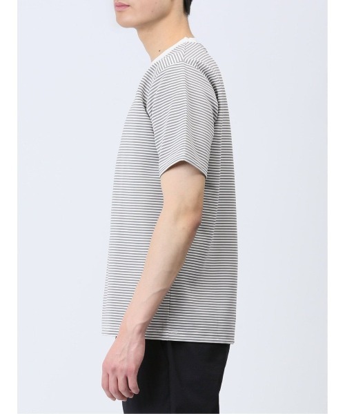 TAKA-Q（タカキュー）の「【ストレッチ】タカキュー リップルマイクロボーダー クルー半袖Tシャツ（Tシャツ/カットソー・メンズ・ライトグレー/ブラウン/ネイビー・MEDIUM/LARGE/X-LARGE）」の7枚目の写真