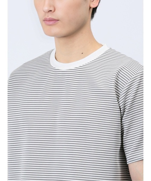TAKA-Q（タカキュー）の「【ストレッチ】タカキュー リップルマイクロボーダー クルー半袖Tシャツ（Tシャツ/カットソー・メンズ・ライトグレー/ブラウン/ネイビー・MEDIUM/LARGE/X-LARGE）」の9枚目の写真