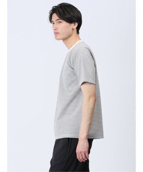 TAKA-Q（タカキュー）の「【ストレッチ】タカキュー リップルマイクロボーダー クルー半袖Tシャツ（Tシャツ/カットソー・メンズ・ライトグレー/ブラウン/ネイビー・MEDIUM/LARGE/X-LARGE）」の11枚目の写真