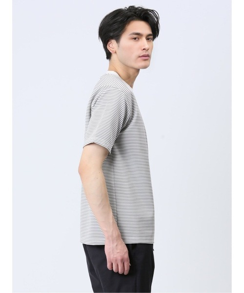 TAKA-Q（タカキュー）の「【ストレッチ】タカキュー リップルマイクロボーダー クルー半袖Tシャツ（Tシャツ/カットソー・メンズ・ライトグレー/ブラウン/ネイビー・MEDIUM/LARGE/X-LARGE）」の13枚目の写真