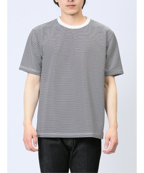 TAKA-Q（タカキュー）の「【ストレッチ】タカキュー リップルマイクロボーダー クルー半袖Tシャツ（Tシャツ/カットソー・メンズ・ライトグレー/ブラウン/ネイビー・MEDIUM/LARGE/X-LARGE）」の16枚目の写真