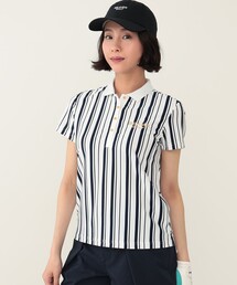 BEAMS GOLF（ビームスゴルフ）の「〈WOMEN〉BEAMS GOLF PURPLE LABEL / バイカラー ストライププリント ポロシャツ（ポロシャツ）」
