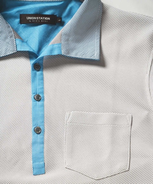 UNION STATION（ユニオンステーション）の「ハニカム裏メッシュイタリアンカラーポロシャツ（ポロシャツ・メンズ・ホワイト系その他/ネイビー/ブルー系その他・LL/M/L）」の11枚目の写真