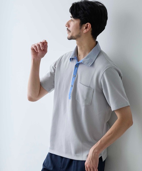 UNION STATION（ユニオンステーション）の「ハニカム裏メッシュイタリアンカラーポロシャツ（ポロシャツ・メンズ・ホワイト系その他/ネイビー/ブルー系その他・LL/M/L）」の14枚目の写真