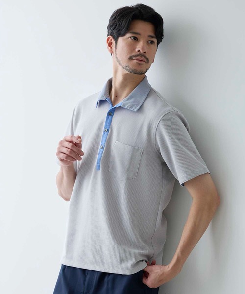 UNION STATION（ユニオンステーション）の「ハニカム裏メッシュイタリアンカラーポロシャツ（ポロシャツ・メンズ・ホワイト系その他/ネイビー/ブルー系その他・LL/M/L）」の15枚目の写真
