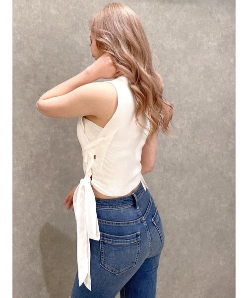 GYDA（ジェイダ）の「サイドレースアップノースリニットトップス（ニット/セーター・レディース・オフホワイト/ブラック・FREE）」の17枚目の写真