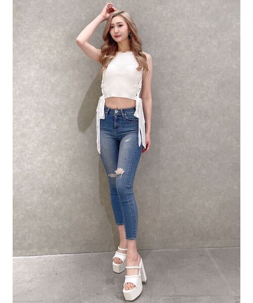 GYDA（ジェイダ）の「サイドレースアップノースリニットトップス（ニット/セーター・レディース・オフホワイト/ブラック・FREE）」の15枚目の写真